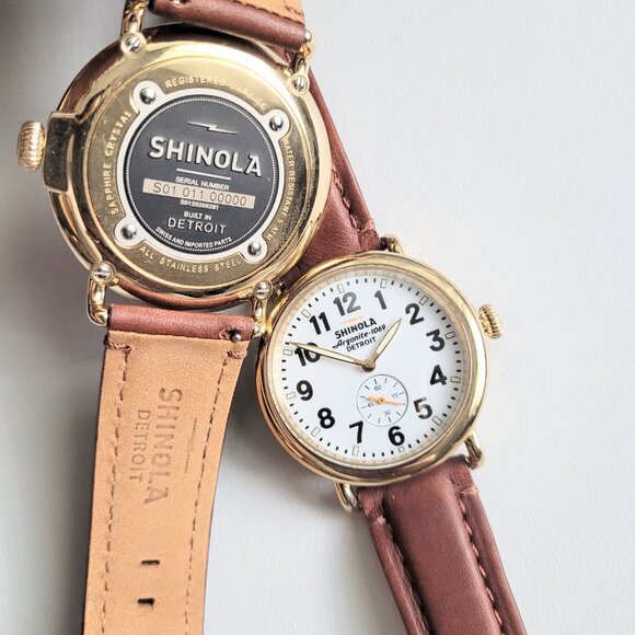 His Hers Watches 2 Runwell Gold 47mm 41mm Argonite 1069 Brown Leather Set New - Picture 7 of 16